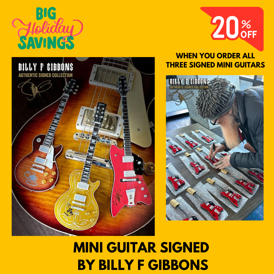 Billy F Gibbons Signed Mini Guitar